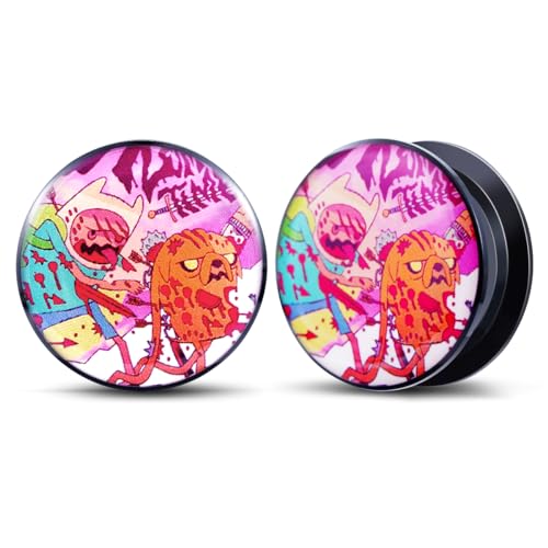 2PCS Acrylic Solid Screw On Ear Plugs and Tunnels Hand Drawn Illustrations Epoxy Allergy Free Ear Gauge Stretcher For Women Men Body Piercing Jewelry