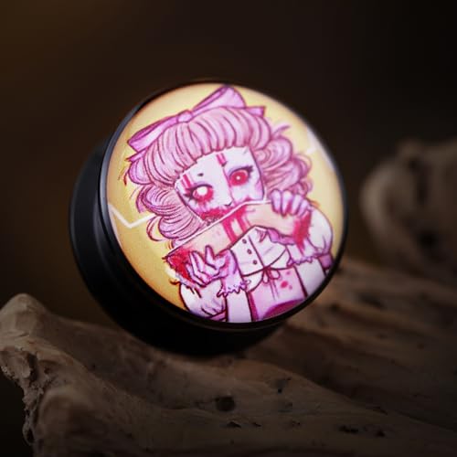 2PCS Acrylic Solid Screw On Ear Plugs and Tunnels Hand Drawn Illustrations Epoxy Allergy Free Ear Gauge Stretcher For Women Men Body Piercing Jewelry