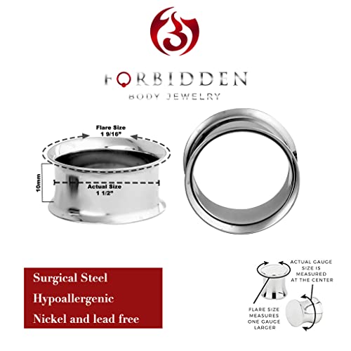 Forbidden Body Jewelry Ear Gauges, Ear Tunnels, Tunnels For Ears, 12G-2 Inch Surgical Steel Mirror Finish Double Flared Tunnel Plug Earrings (Sold in Pairs)