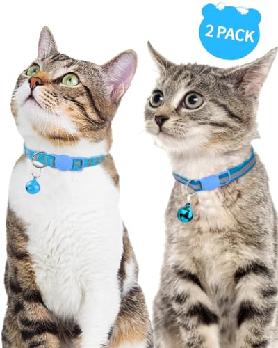 Taglory Reflective Cat Collars Breakaway with Bell, 2-Pack Girl Boy Pet Kitten Collar Adjustable 7.5-12.5 Inch, Green