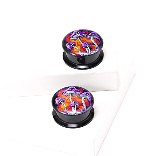 1 Pair Acrylic Solid Screw On Ear Plugs Tunnels Allergy Free 2g- 1 Inch Stretcher Steampunk Graffiti Pattern Color Painting For Women For Men Body Piercing Jewelry