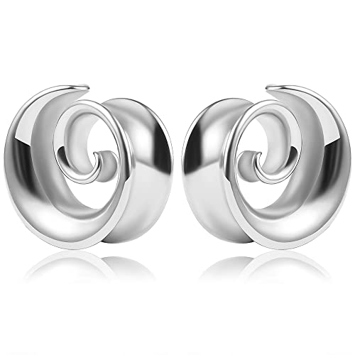 2PCS Spiral Saddle Ear Tunnels Plugs 316 Stainless Steel Ear Gauges Hypoallergenic Earrings Expander Stretcher Piercing Body Jewelry 0g-1"(8mm-25mm)