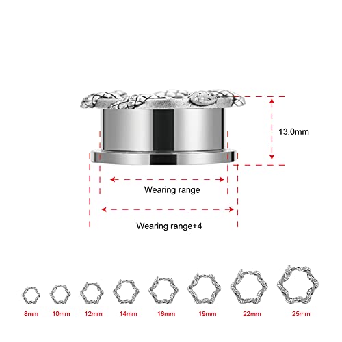 2PCS Stainless Steel Ear Gauges Screw Back Fit Tunnels For Ear Articulated Snake Cool Ear Stretchers Expander Double Flared Body Piercing Jewelry 0g-1inch