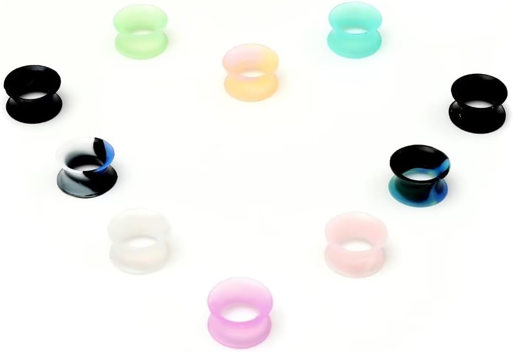 WBRWP 48/32/24/22/20/16/12pcs Ear Tunnels and Plugs - Double Flared Hollow Hard/Soft Silicone Ear Gauges - Ear Expander Stretcher Body Piercing Jewelry 8g-1"