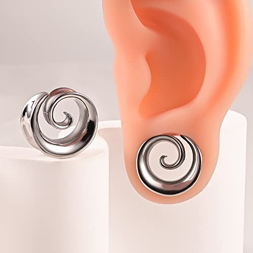2PCS Spiral Saddle Ear Tunnels Plugs 316 Stainless Steel Ear Gauges Hypoallergenic Earrings Expander Stretcher Piercing Body Jewelry 0g-1"(8mm-25mm)