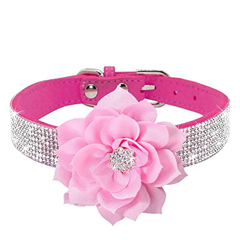 Rhinestone Dog Collar, Cute Dazzling Sparkling Soft Suede Leather Dog Cat Rhinestone Collar Crystal Diamond Pet Dog Puppy Collar (XS, Blue-1)