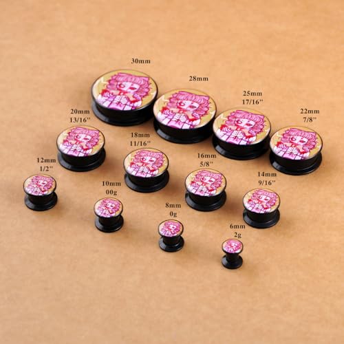 2PCS Acrylic Solid Screw On Ear Plugs and Tunnels Hand Drawn Illustrations Epoxy Allergy Free Ear Gauge Stretcher For Women Men Body Piercing Jewelry