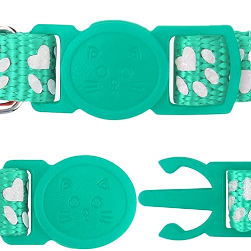 Taglory Reflective Cat Collars Breakaway with Bell, 2-Pack Girl Boy Pet Kitten Collar Adjustable 7.5-12.5 Inch, Green