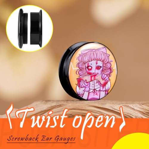 2PCS Acrylic Solid Screw On Ear Plugs and Tunnels Hand Drawn Illustrations Epoxy Allergy Free Ear Gauge Stretcher For Women Men Body Piercing Jewelry