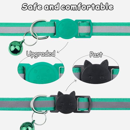 Taglory Reflective Cat Collars Breakaway with Bell, 2-Pack Girl Boy Pet Kitten Collar Adjustable 7.5-12.5 Inch, Green