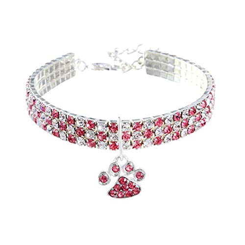 Pet Collar with Diamonds, Adjustable Crystal Diamond Elastic Heart Claw Pendant Wedding cat and Dog Small pet Necklace Jewelry