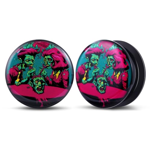 2PCS Acrylic Solid Screw On Ear Plugs and Tunnels Hand Drawn Illustrations Epoxy Allergy Free Ear Gauge Stretcher For Women Men Body Piercing Jewelry