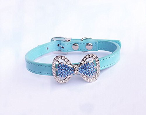 Leather Rhinestone Bow Tie Pet Cat Dog Collar Necklace Jewelry for Small Dogs Girl Kitten Puppy Teacup Chihuahua Yorkie Clothes Costume Outfits (5.9 to 8.2-Inch, Purple)