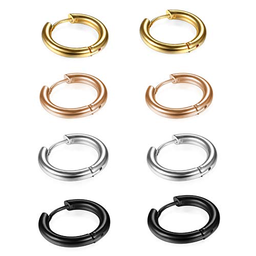 316L Surgical Stainless Steel Huggie Hoop Earrings 6mm 8mm 10mm 11mm 12mm 14mm Hypoallergenic Earrings Hoop Cartilage Helix Lobes Hinged Sleeper Earrings For Men Women Girls