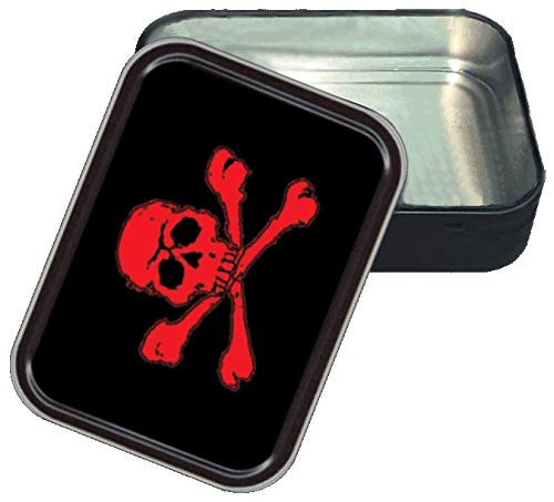 Stash Tins Red Skull & Crossbones Storage Container 4.37" L x 3.5" W x 1" H