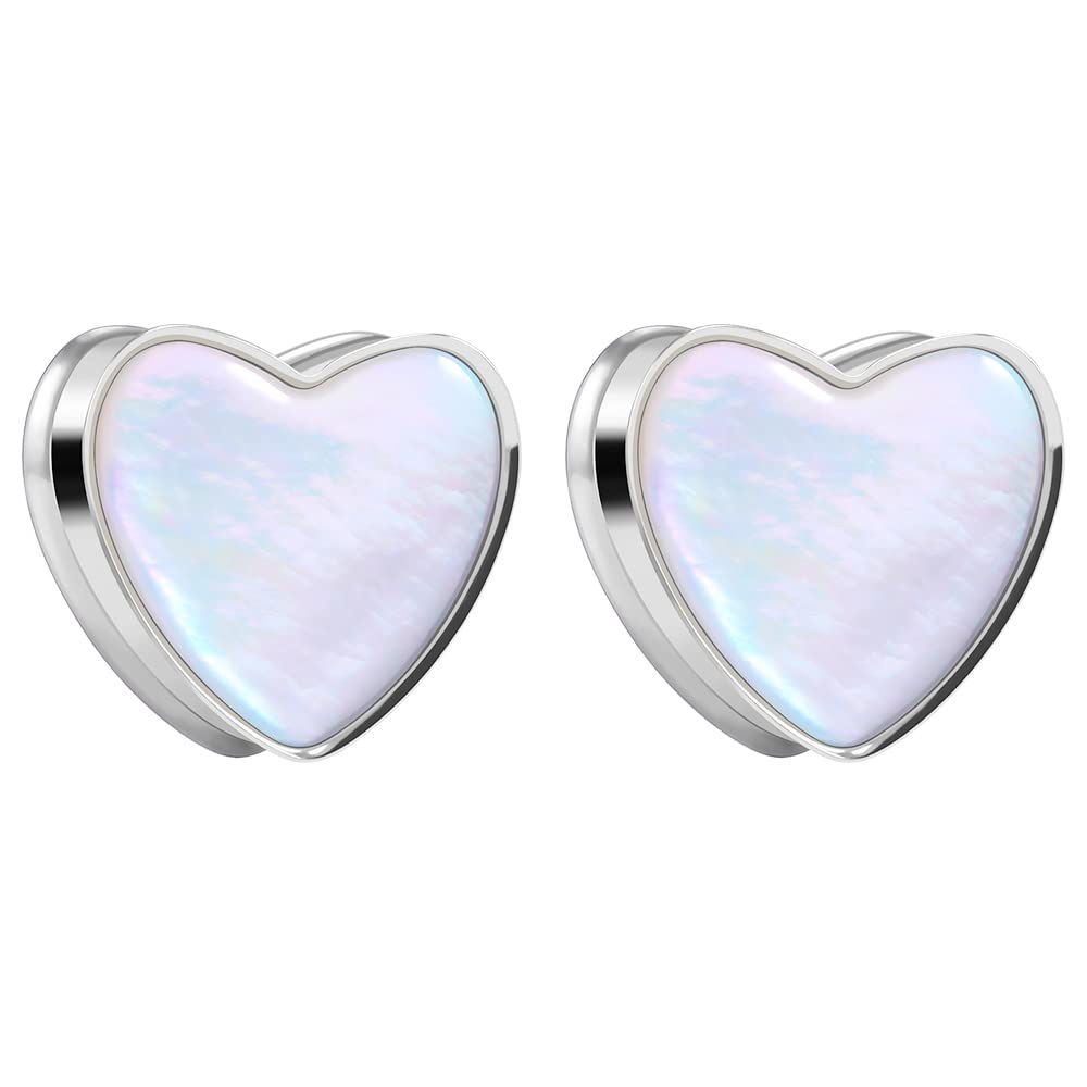 2PCS 8mm-25mm Pearl Shell Ear Gauges Saddle Tunnels 316L Stainless Steel Teardrop Heart Shape Double Flared Plugs Expander Stretcher Piercing