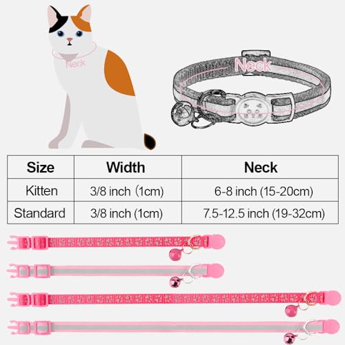 Taglory Reflective Cat Collars Breakaway with Bell, 2-Pack Girl Boy Pet Kitten Collar Adjustable 7.5-12.5 Inch, Green