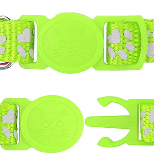 Taglory Reflective Cat Collars Breakaway with Bell, 2-Pack Girl Boy Pet Kitten Collar Adjustable 7.5-12.5 Inch, Green