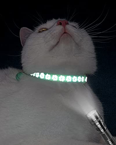 Taglory Reflective Cat Collars Breakaway with Bell, 2-Pack Girl Boy Pet Kitten Collar Adjustable 7.5-12.5 Inch, Green