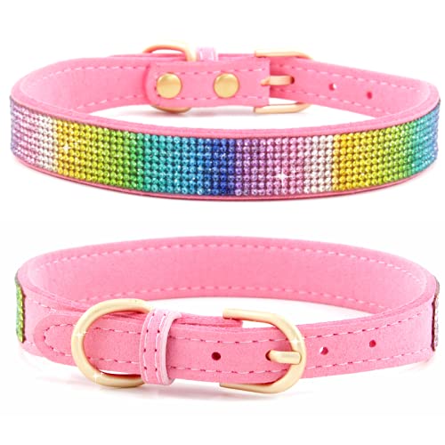 Rhinestone Dog Collar, Cute Dazzling Sparkling Soft Suede Leather Dog Cat Rhinestone Collar Crystal Diamond Pet Dog Puppy Collar (XS, Blue-1)
