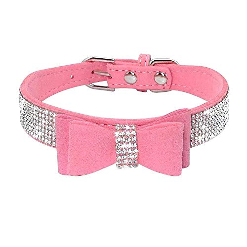 Rhinestone Dog Collar, Cute Dazzling Sparkling Soft Suede Leather Dog Cat Rhinestone Collar Crystal Diamond Pet Dog Puppy Collar (XS, Blue-1)