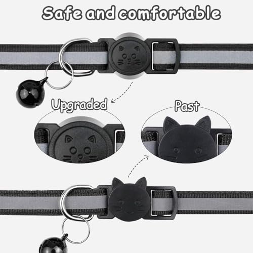 Taglory Reflective Cat Collars Breakaway with Bell, 2-Pack Girl Boy Pet Kitten Collar Adjustable 7.5-12.5 Inch, Green