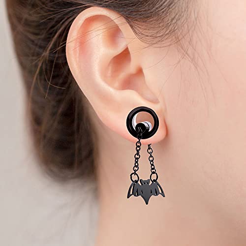 2PCS Stainless Steel Ear Gauges Tunnels Hollow Spider Bee Bat Chain Screw Fit For Men Women 6mm-25mm