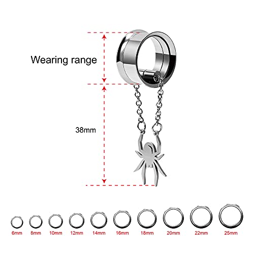 2PCS Stainless Steel Ear Gauges Tunnels Hollow Spider Bee Bat Chain Screw Fit For Men Women 6mm-25mm