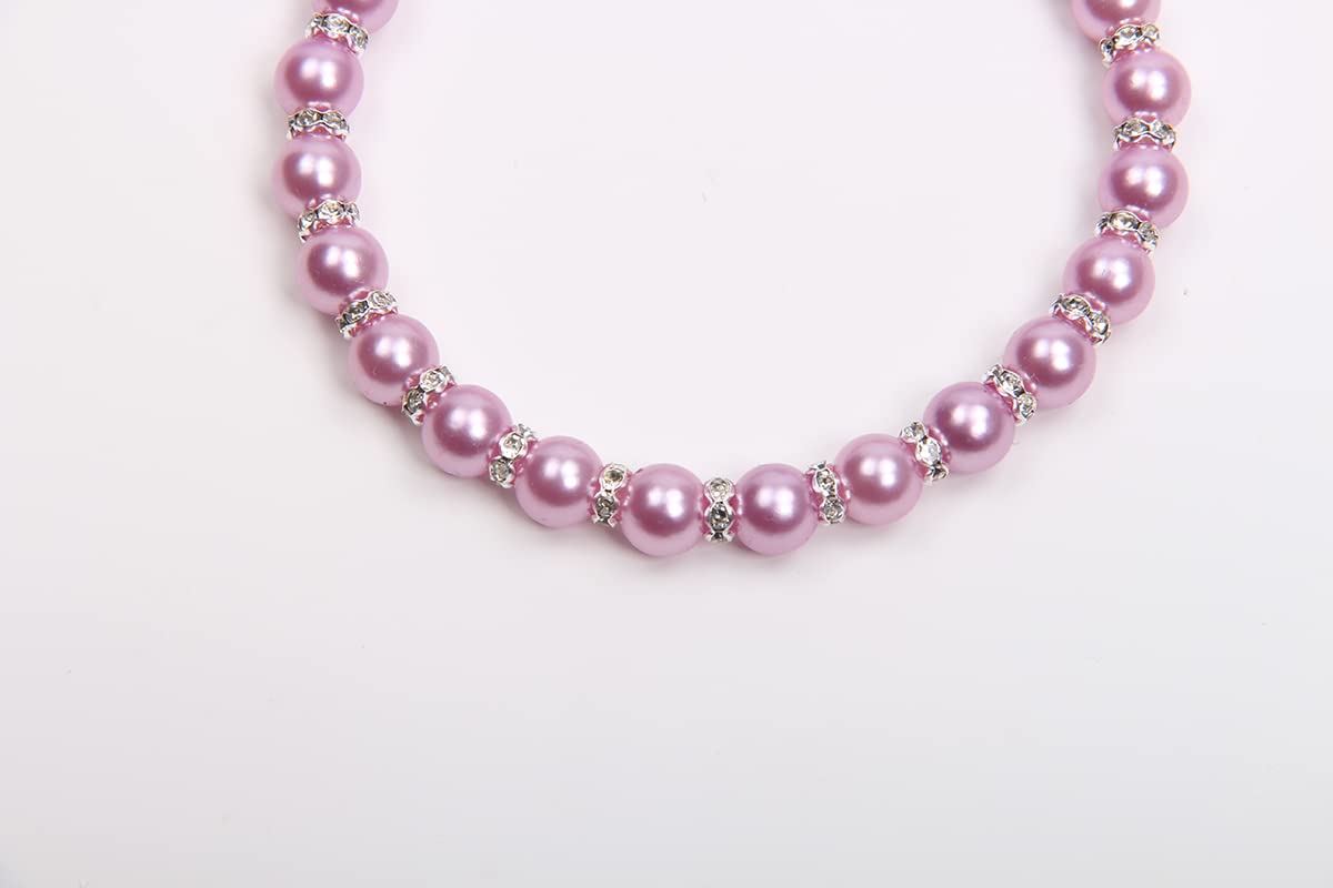 Dog Cat Pearls Necklace Collar with Bling Accessories and Ribbon Bow Pet Puppy Jewelry for Female Dogs Cats Small Medium (XL, Pink)