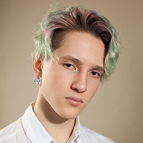 Black Stainless Steel Stud Earrings for Men Women Small Huggie Hoop Earrings Set for Men Cool Goth Punk Earrings Barbell Earrings Black Silver Hoop Cartilage Earring (Classic) (Black Tone)