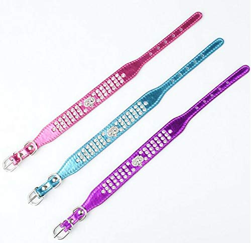 Rhinestone Dog Collar Crown Rhinestone Diamante Jewelry Crystal PU Leather Pet Dog Cat Puppy Collar(Hot Pink,M 26-32cm)