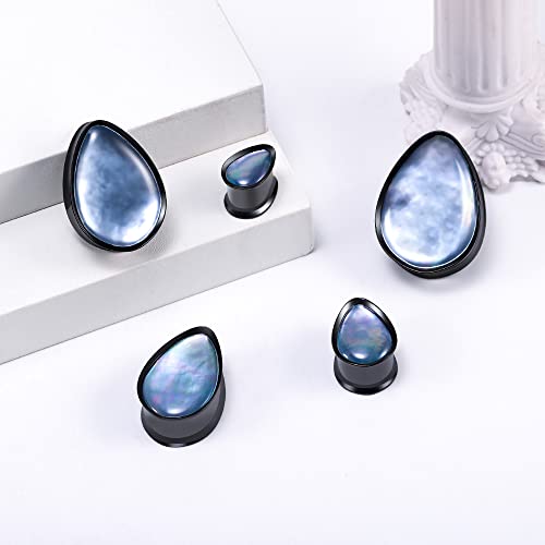 2PCS 8mm-25mm Pearl Shell Ear Gauges Saddle Tunnels 316L Stainless Steel Teardrop Heart Shape Double Flared Plugs Expander Stretcher Piercing