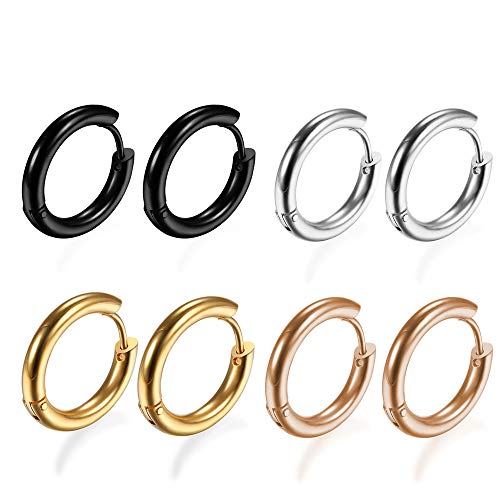 316L Surgical Stainless Steel Huggie Hoop Earrings 6mm 8mm 10mm 11mm 12mm 14mm Hypoallergenic Earrings Hoop Cartilage Helix Lobes Hinged Sleeper Earrings For Men Women Girls