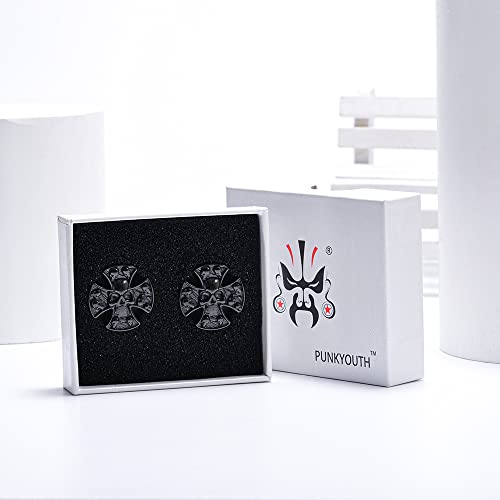 2PCS Stainless Steel 316L Punk Vintage Cross Skull Gauge For Ears Expander Stretcher Ear Tunnels Upgrade Saddle Plugs Double Flared Guage For Women Men 0g-1"