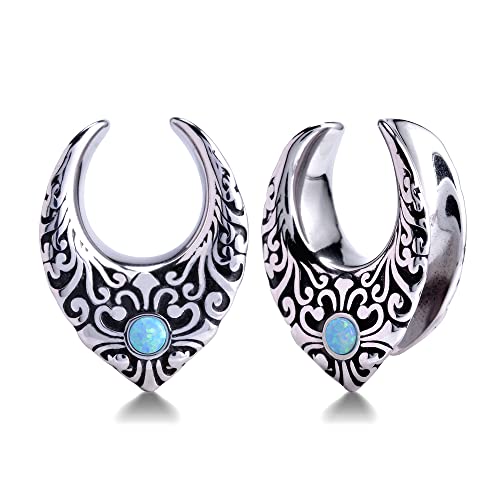 2PCS Opening Saddle Plugs Opal Ear Gauges Tunnels For Sretcher Expander Ears Elegant Floral Double Flared Piercing Earrings For Women 0g-1"