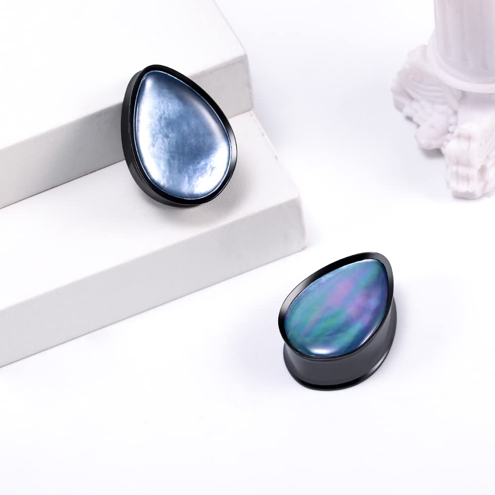 2PCS 8mm-25mm Pearl Shell Ear Gauges Saddle Tunnels 316L Stainless Steel Teardrop Heart Shape Double Flared Plugs Expander Stretcher Piercing
