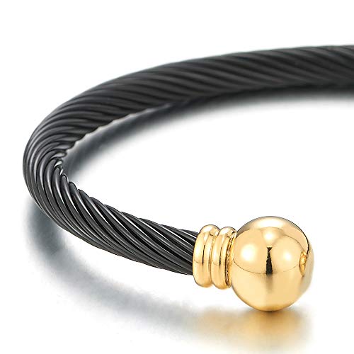COOLSTEELANDBEYOND Elastic Adjustable Stainless Steel Cuff Bangle Bracelet for Mens Womens