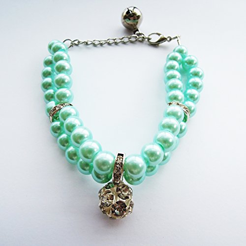 Luxury 2 Row Pearls Rhinestones Pet Cat Dog Necklace Collar Jewelry with Bling Crystal Ball Charm Pendant for Pets Cats Small Dogs Female Puppy Chihuahua Yorkie Girls Costume Outfits