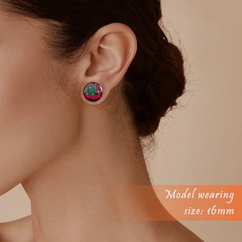 2PCS Acrylic Solid Screw On Ear Plugs and Tunnels Hand Drawn Illustrations Epoxy Allergy Free Ear Gauge Stretcher For Women Men Body Piercing Jewelry