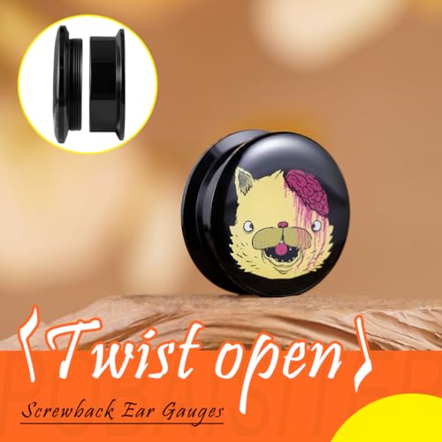 2PCS Acrylic Solid Screw On Ear Plugs and Tunnels Hand Drawn Illustrations Epoxy Allergy Free Ear Gauge Stretcher For Women Men Body Piercing Jewelry