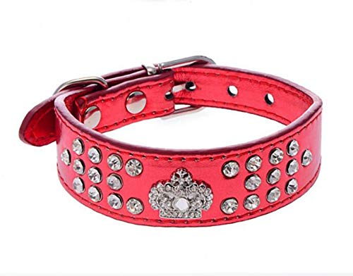 Rhinestone Dog Collar Crown Rhinestone Diamante Jewelry Crystal PU Leather Pet Dog Cat Puppy Collar(Hot Pink,M 26-32cm)