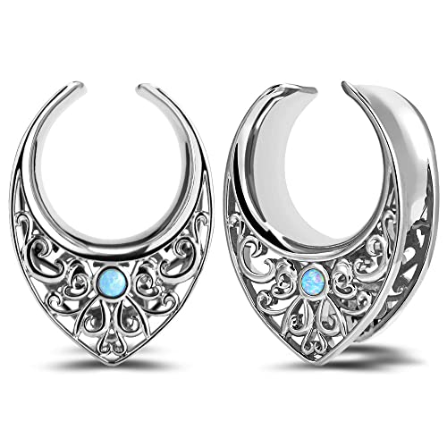 2PCS Opening Saddle Plugs Opal Ear Gauges Tunnels For Sretcher Expander Ears Elegant Floral Double Flared Piercing Earrings For Women 0g-1"