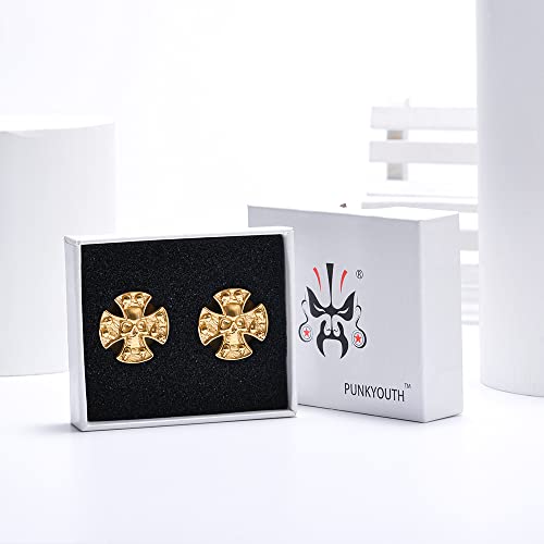 2PCS Stainless Steel 316L Punk Vintage Cross Skull Gauge For Ears Expander Stretcher Ear Tunnels Upgrade Saddle Plugs Double Flared Guage For Women Men 0g-1"