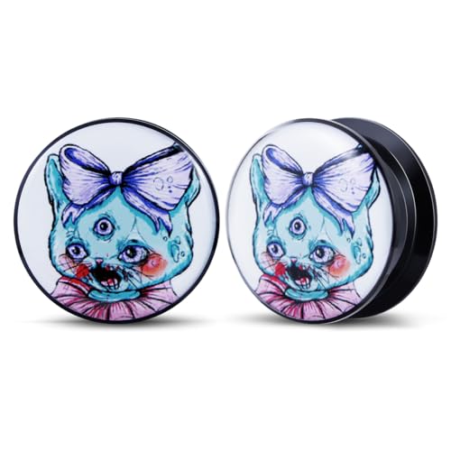 2PCS Acrylic Solid Screw On Ear Plugs and Tunnels Hand Drawn Illustrations Epoxy Allergy Free Ear Gauge Stretcher For Women Men Body Piercing Jewelry