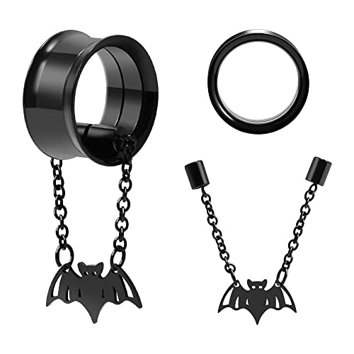 2PCS Stainless Steel Ear Gauges Tunnels Hollow Spider Bee Bat Chain Screw Fit For Men Women 6mm-25mm