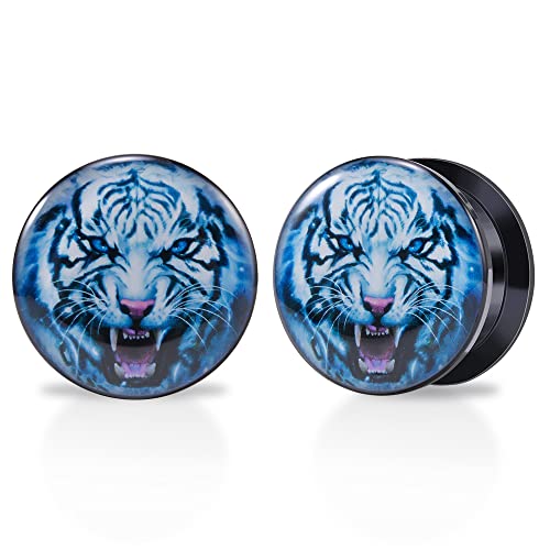 1 Pair Acrylic Solid Screw On Ear Plugs Tunnels Epoxy The Eye of Geometirc Flower Allergy Free 2g - 1 Inch Stretcher Art Color Drawing For Women For Men Body Piercing Jewelry