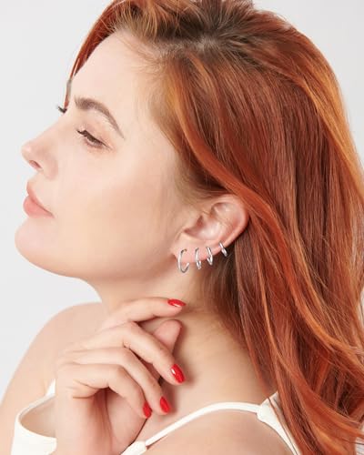 316L Surgical Stainless Steel Huggie Hoop Earrings 6mm 8mm 10mm 11mm 12mm 14mm Hypoallergenic Earrings Hoop Cartilage Helix Lobes Hinged Sleeper Earrings For Men Women Girls