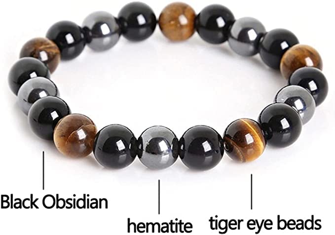 Black Obsidian Hematite Triple Protection Bracelet 10MM beads Set, Blue Tiger Eye Beads Bracelets, Lava Stone bracelets for Men Women
