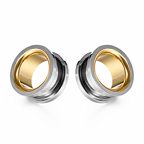 2PCS Stainless Steel Screw Ear Gauges Tunnels Hollow Double Flare Black Gold For Man For Woman Body Piercing Jewelry 6mm-30mm Stretcher