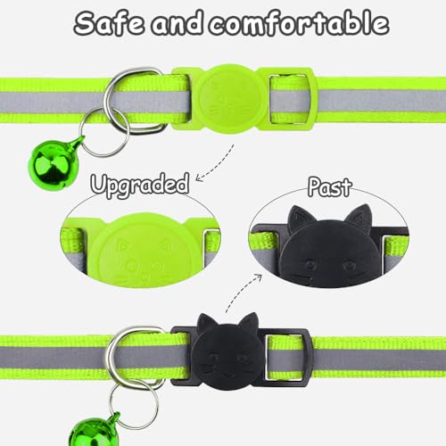 Taglory Reflective Cat Collars Breakaway with Bell, 2-Pack Girl Boy Pet Kitten Collar Adjustable 7.5-12.5 Inch, Green